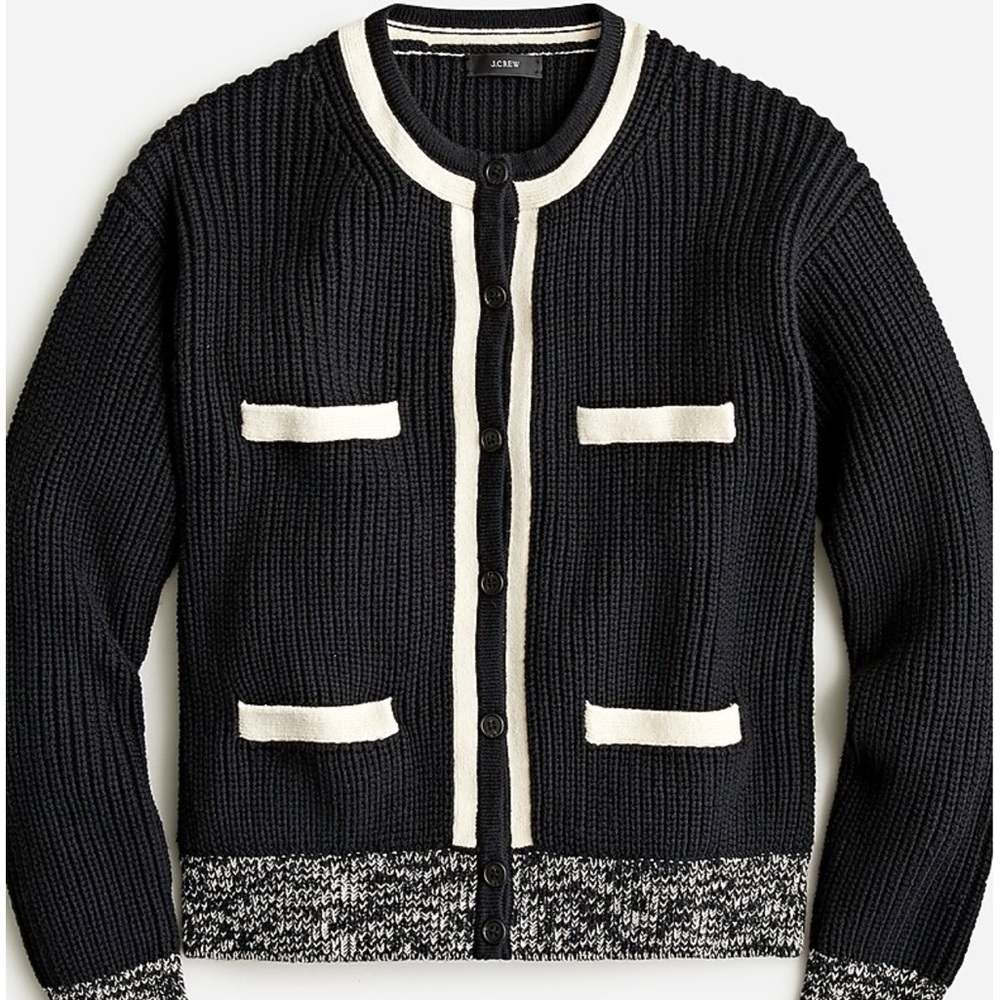 J. Crew Black and Cream Lady Jacket Cardigan Sweater